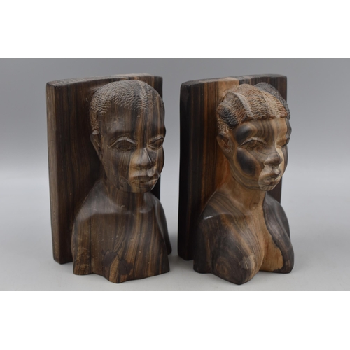 337 - Two Tribal Hand Carved Ebony Bookends (8