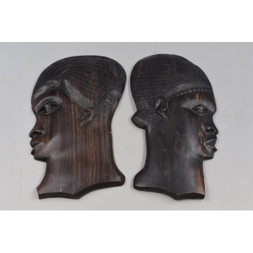 338 - Pair of African Tribal Ebony Wall Plaques (9