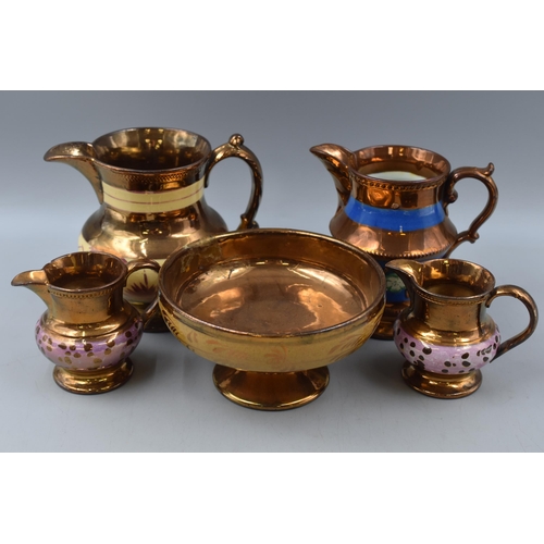 345 - Five Pieces of Late 19th Century Copper Lustre Ware including Jugs