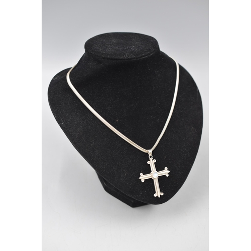 104 - Silver 925 Moonstone Cross Pendant Necklace