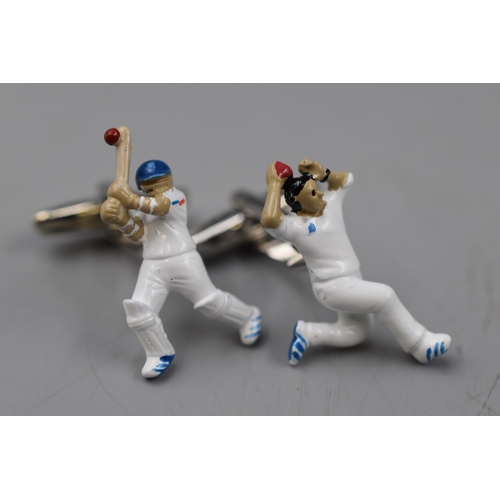 108 - Pair of Cricket themed Cufflinks complete with Presentation Case