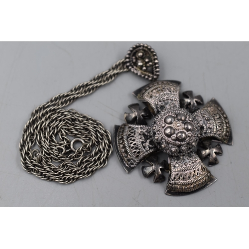 109 - Vintage Silver 925 Jerusalem Cross Pendant and Chain