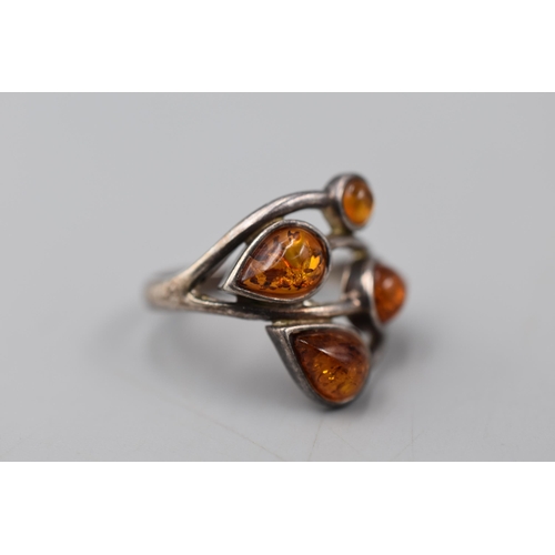 110 - Vintage Silver 925 Amber Ring (Size S) Complete with Presentation Box