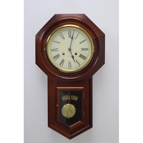 357 - Mid Century Wood Cased 31 day regulator wall Clock with a circular glazed door with Brass Bezel encl... 