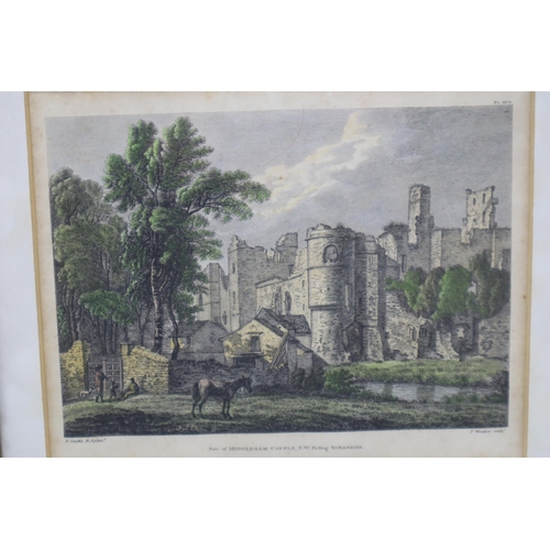 359 - Three Framed and Glazed Vintage Litho Prints depicting The Main Parade kent, Middleham Castle Yourks... 