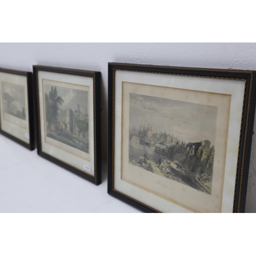 359 - Three Framed and Glazed Vintage Litho Prints depicting The Main Parade kent, Middleham Castle Yourks... 