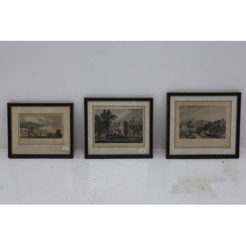 359 - Three Framed and Glazed Vintage Litho Prints depicting The Main Parade kent, Middleham Castle Yourks... 