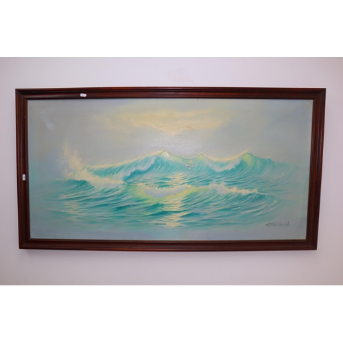 363 - A Large Original Oil on Canvas Keith English Painting, Depicting Waves. Approx 27.5