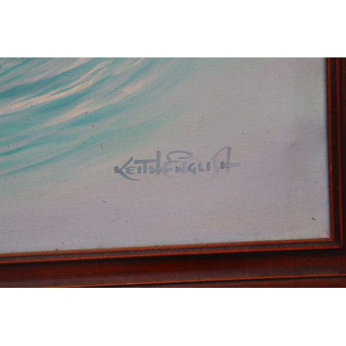 363 - A Large Original Oil on Canvas Keith English Painting, Depicting Waves. Approx 27.5