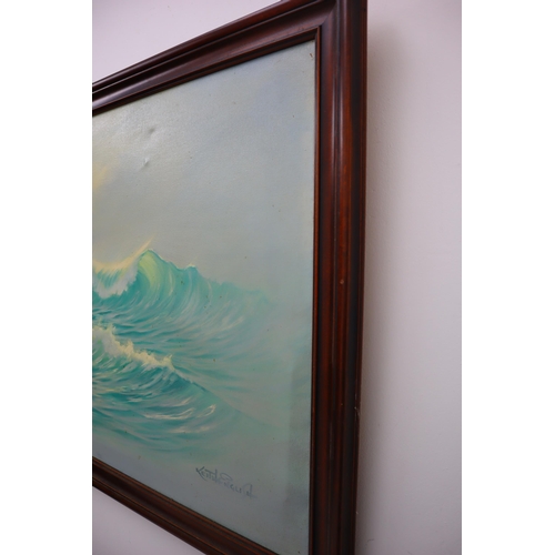 363 - A Large Original Oil on Canvas Keith English Painting, Depicting Waves. Approx 27.5