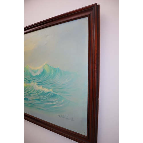 363 - A Large Original Oil on Canvas Keith English Painting, Depicting Waves. Approx 27.5