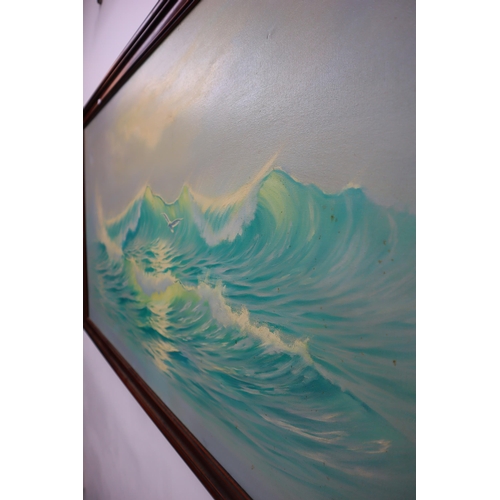 363 - A Large Original Oil on Canvas Keith English Painting, Depicting Waves. Approx 27.5