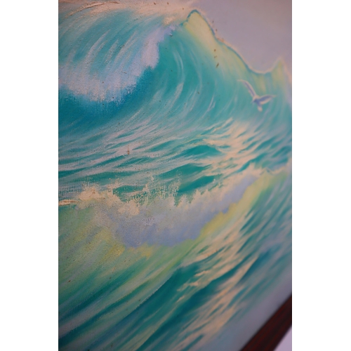 363 - A Large Original Oil on Canvas Keith English Painting, Depicting Waves. Approx 27.5