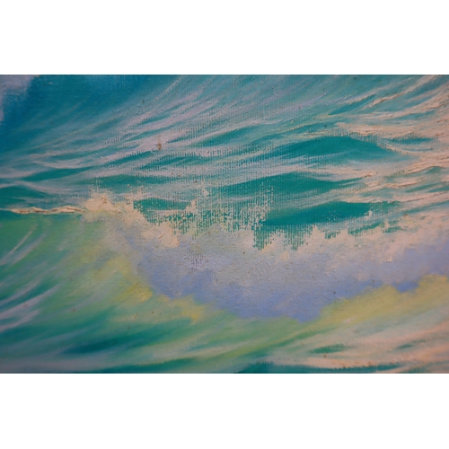 363 - A Large Original Oil on Canvas Keith English Painting, Depicting Waves. Approx 27.5