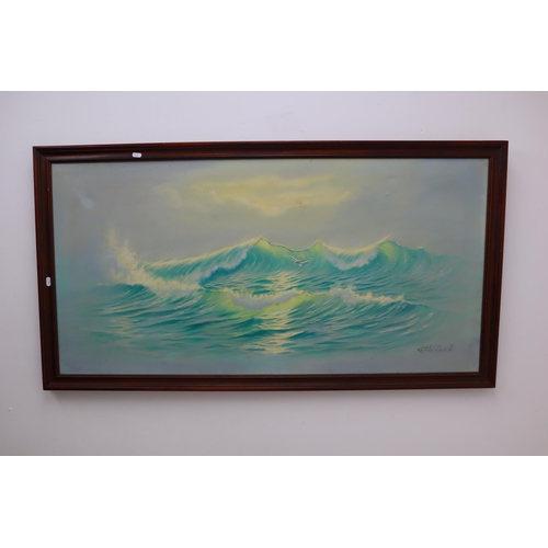 363 - A Large Original Oil on Canvas Keith English Painting, Depicting Waves. Approx 27.5