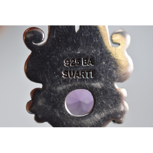 127 - Pair of Surati Silver 925 Byzantine Stile Amethyst stoned Earrings complete with presentation Box