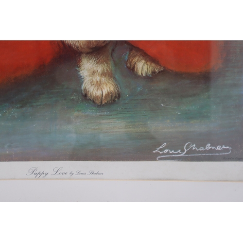 369 - Louis Shabner Mid Century Framed and Glazed Print Entitled Puppy Love (88cm x 75cm)