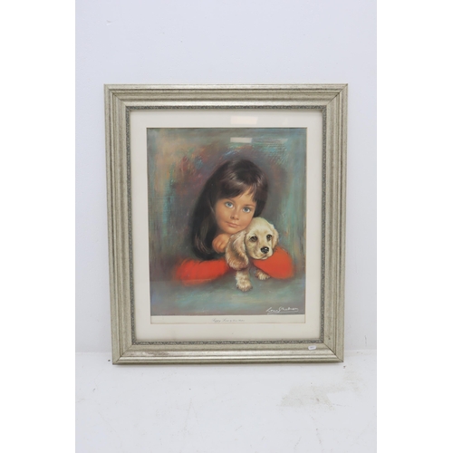 369 - Louis Shabner Mid Century Framed and Glazed Print Entitled Puppy Love (88cm x 75cm)