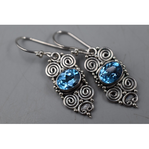 131 - Pair of Silver 925 Surati Blue Stoned Earrings