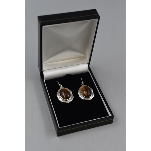 132 - Pair of Silver 925 Tigers Eye Earrings Complete with Presentation Box