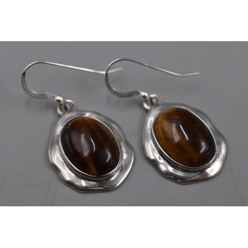 132 - Pair of Silver 925 Tigers Eye Earrings Complete with Presentation Box