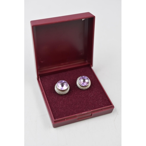 136 - Pair of Silver 925 Amethyst Stoned Earrings Complete with Presentation Box