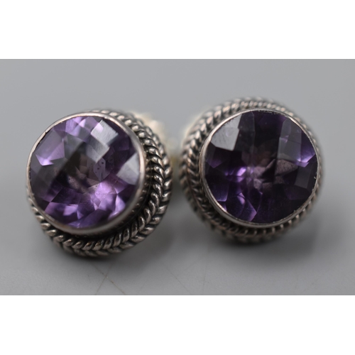 136 - Pair of Silver 925 Amethyst Stoned Earrings Complete with Presentation Box