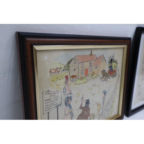 376 - Two Original C Slater Watercolour Cartoons in Framed and Glazed Mounts (largest 13