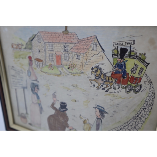 376 - Two Original C Slater Watercolour Cartoons in Framed and Glazed Mounts (largest 13