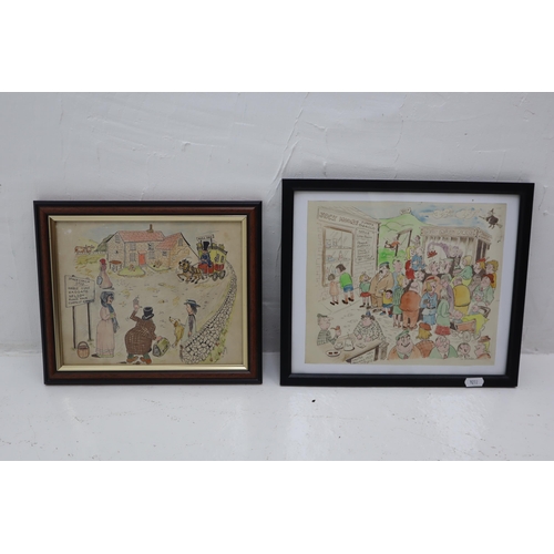 376 - Two Original C Slater Watercolour Cartoons in Framed and Glazed Mounts (largest 13