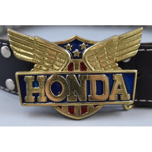 377 - Leather belt with Honda Winged Buckle