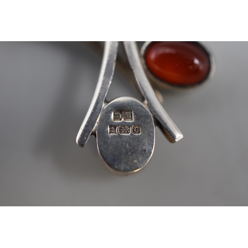 142 - Pair of Hallmarked Silver Carnelian Stoned Pendant Earrings Complete with Presentation Box