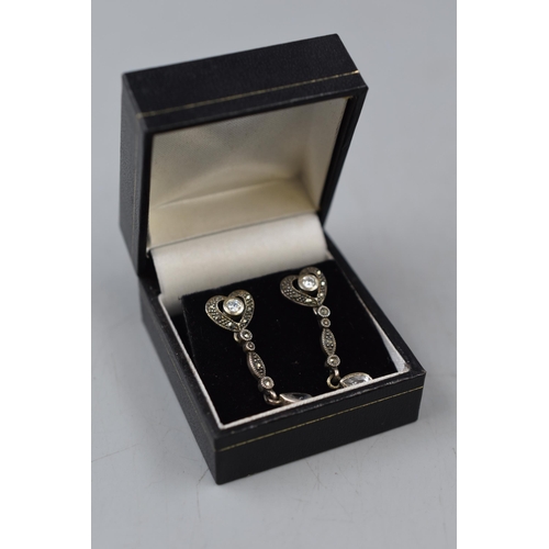 143 - Pair of Vintage Sterling Silver Marcasite Earrings Complete with Presentation Box