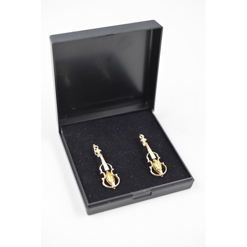 144 - Pair of Silver 925 Violin themed Earrings Complete with Presentation box