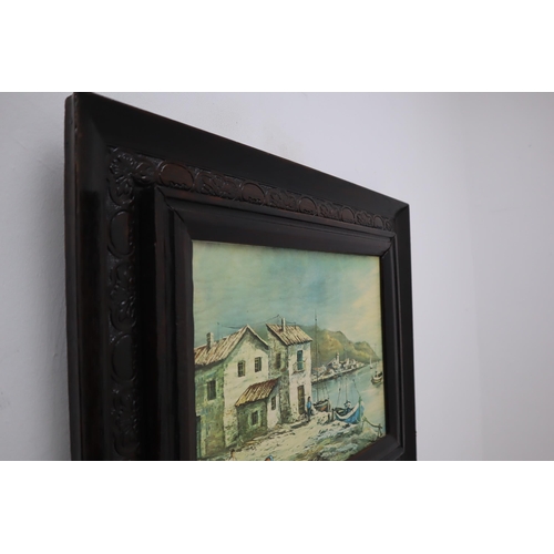 395 - Heavy Framed Detailed Print on Board of a Mallorca Fishing Village 24