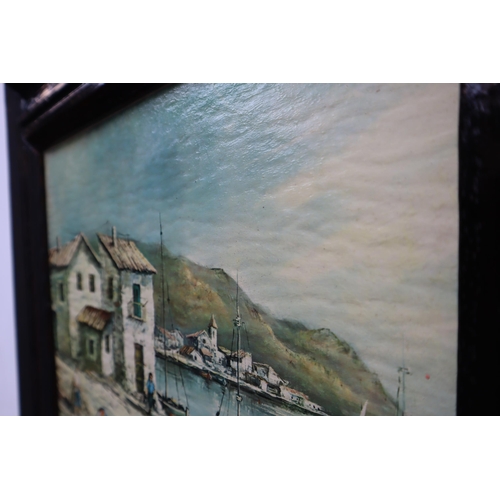 395 - Heavy Framed Detailed Print on Board of a Mallorca Fishing Village 24