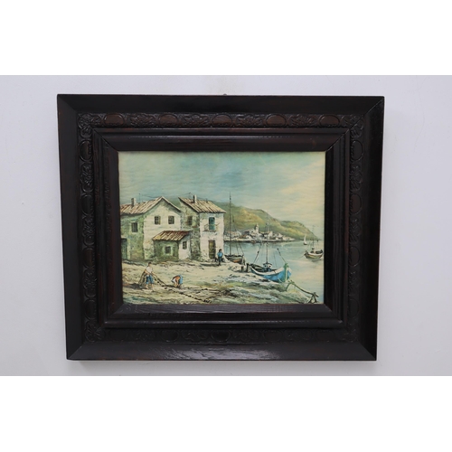 395 - Heavy Framed Detailed Print on Board of a Mallorca Fishing Village 24