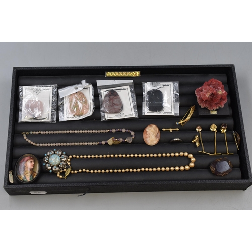 153 - Mixed Tray of Jewellery and other includes New Sealed natural Semi Precious Pendant Necklaces and a ... 