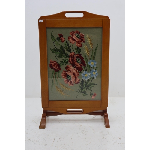 402 - Two Vintage Combination Fire Screen / Table including Crosstitch (Tallest 76cm High)