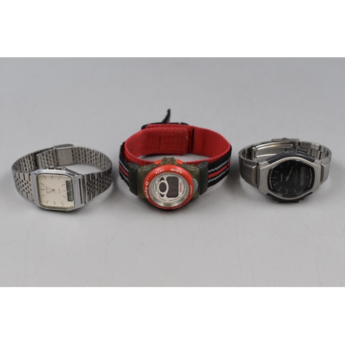 160 - Three Casio Men's Digital Watches, Including Baby G (Working).