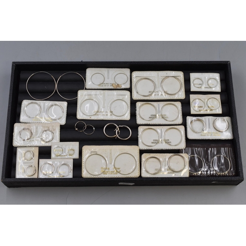 164 - Sterling Silver Earrings 19 Pairs, Various Sizes