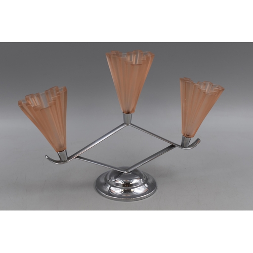166 - Art Deco Chrome and Rose Glass Table Vase (30cm)