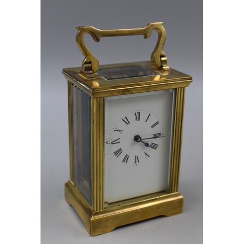 170 - Vintage Brass Mechanical Mantle clock with glass side, Back and top Panels complete with double ende... 
