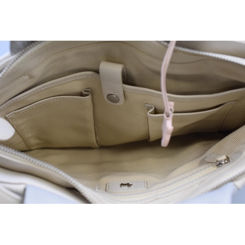 442 - A Radley Grey and Cream Striped Leather Handbag, With Tags and Dust Cover.