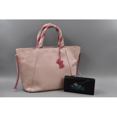 443 - A Pink Leather Radley Handbag (Slightly Worn)With Tags, And A Black Leather Radley Purse.