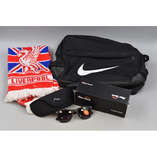 465 - Two Nike Travel Bags, Liverpool FC Scarf and a Pair of Peter Storm Sunglasses