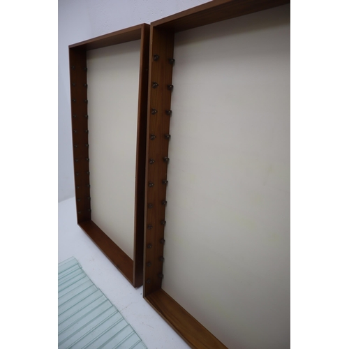 477 - A Pair of Wooden Wall Hanging Display Units, With Glass Shelves. Approx 32