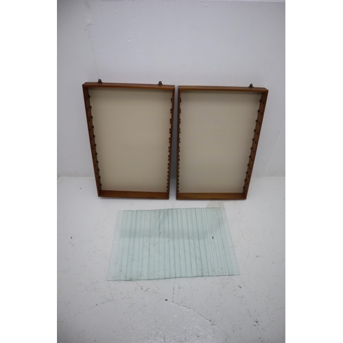 477 - A Pair of Wooden Wall Hanging Display Units, With Glass Shelves. Approx 32