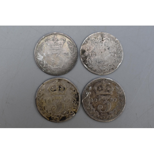 237 - Four Silver Victorian Three Pence Coins