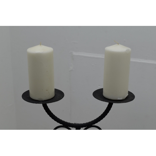 243 - Wrought Iron Floor Standing Candle Holder With 2 Large Candles